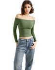 Buttery Soft Off Shoulder Shirt - Long Sleeve-Clothing-SUUKSESS-Olive-XS-SUUKSESS
