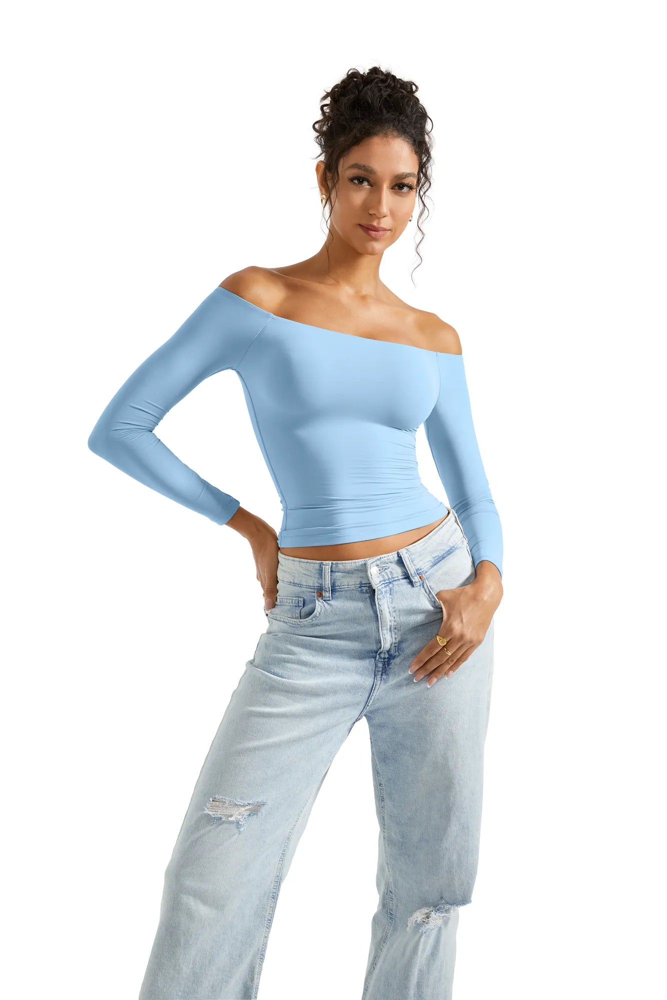 Buttery Soft Off Shoulder Shirt - Long Sleeve-Clothing-SUUKSESS-Sky Blue-XS-SUUKSESS