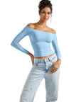 Buttery Soft Off Shoulder Shirt - Long Sleeve-Clothing-SUUKSESS-Sky Blue-XS-SUUKSESS