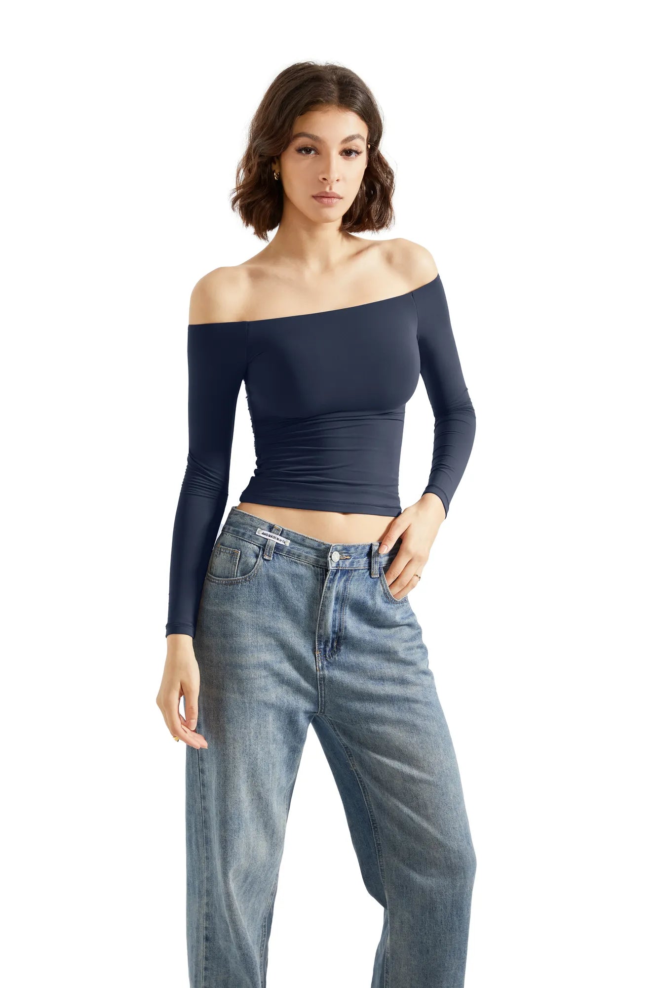 Buttery Soft Off Shoulder Shirt - Long Sleeve-Clothing-SUUKSESS-Navy-XS-SUUKSESS
