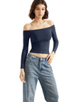 Buttery Soft Off Shoulder Shirt - Long Sleeve-Clothing-SUUKSESS-Navy-XS-SUUKSESS