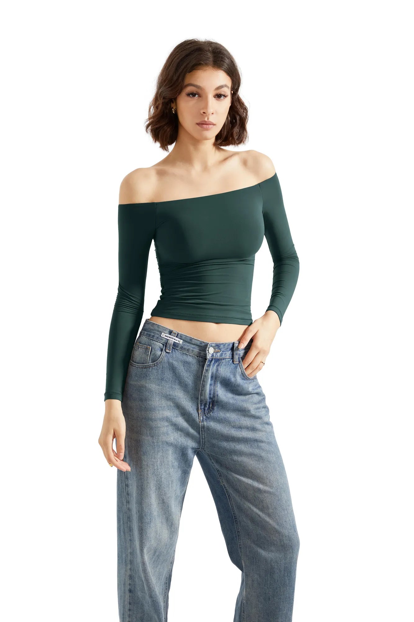 Buttery Soft Off Shoulder Shirt - Long Sleeve-Clothing-SUUKSESS-Dark Green-XS-SUUKSESS