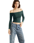 Buttery Soft Off Shoulder Shirt - Long Sleeve-Clothing-SUUKSESS-Dark Green-XS-SUUKSESS