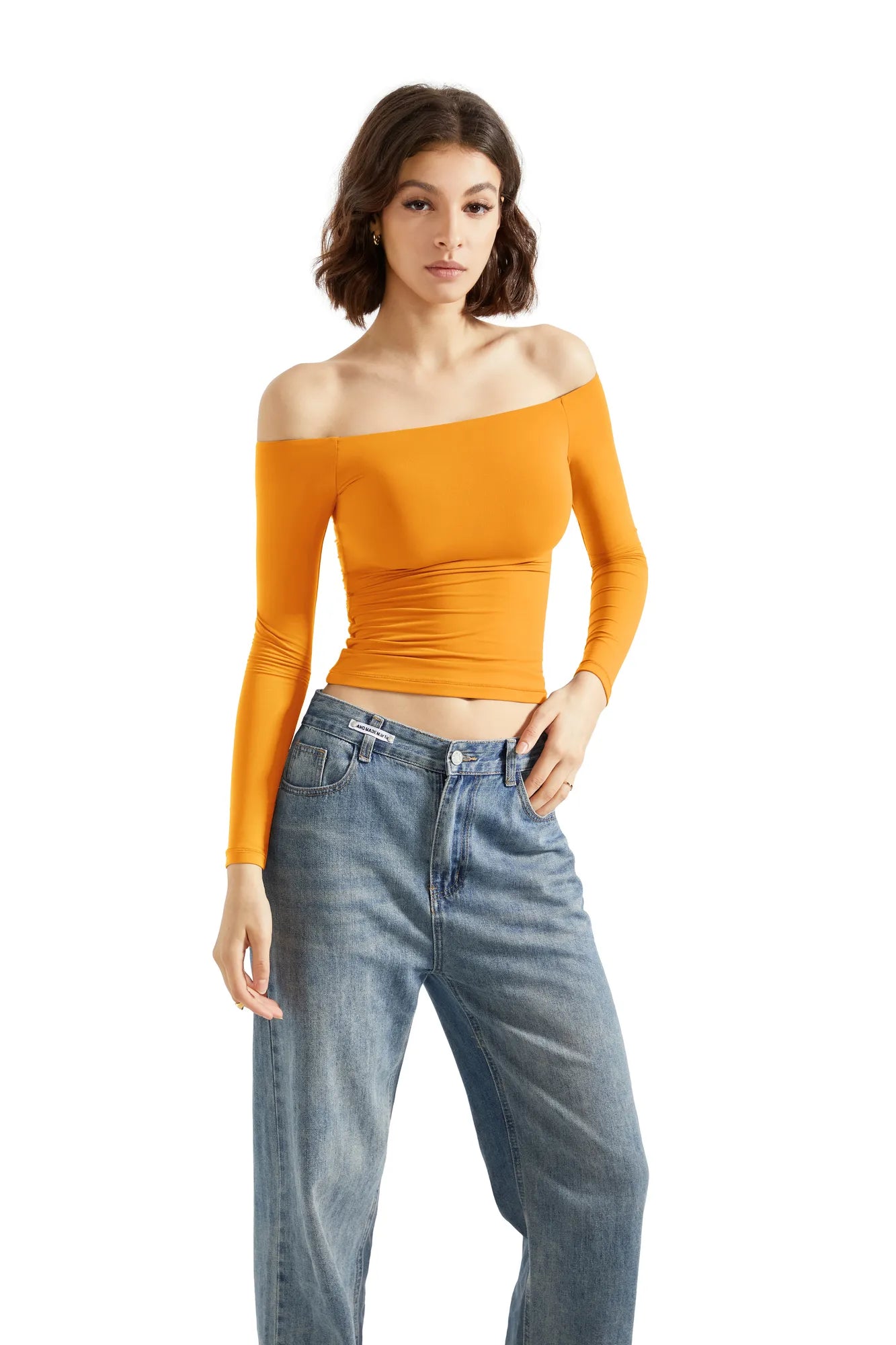 Buttery Soft Off Shoulder Shirt - Long Sleeve-Clothing-SUUKSESS-Orange-XS-SUUKSESS