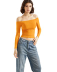 Buttery Soft Off Shoulder Shirt - Long Sleeve-Clothing-SUUKSESS-Orange-XS-SUUKSESS