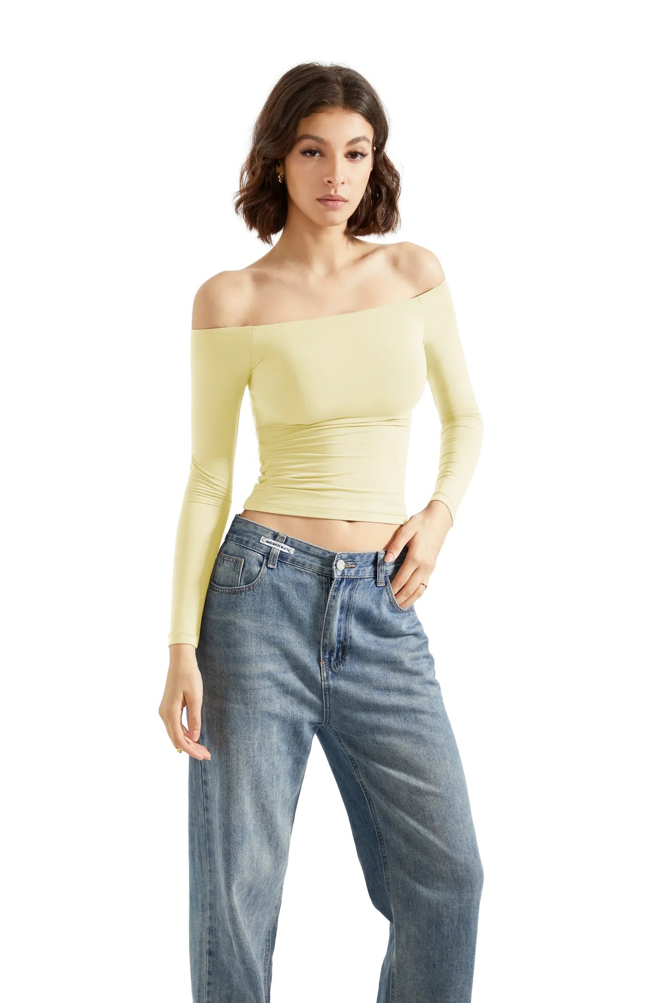 Buttery Soft Off Shoulder Shirt - Long Sleeve-Clothing-SUUKSESS-Yellow-XS-SUUKSESS