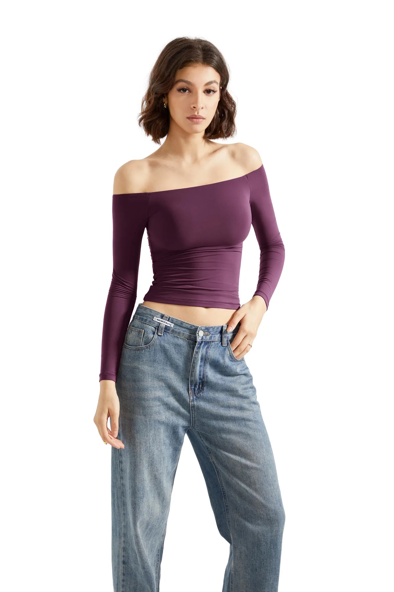 Buttery Soft Off Shoulder Shirt - Long Sleeve-Clothing-SUUKSESS-Violet-XS-SUUKSESS