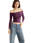 Buttery Soft Off Shoulder Shirt - Long Sleeve-Clothing-SUUKSESS-Violet-XS-SUUKSESS