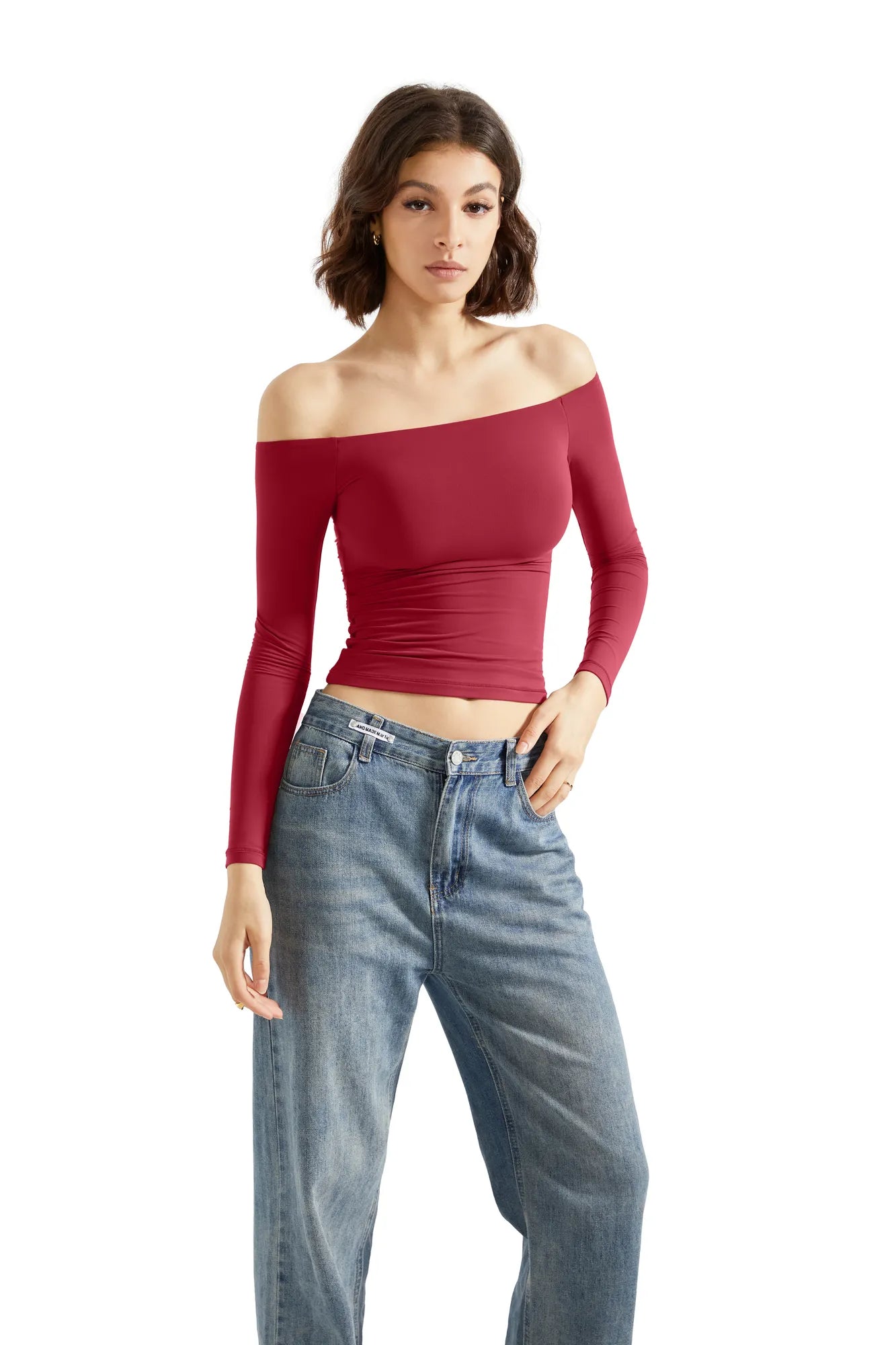 Buttery Soft Off Shoulder Shirt - Long Sleeve-Clothing-SUUKSESS-Wine-XS-SUUKSESS