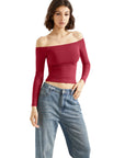 Buttery Soft Off Shoulder Shirt - Long Sleeve-Clothing-SUUKSESS-Wine-XS-SUUKSESS