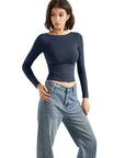 Buttery Soft Open Back Shirt - Long Sleeve-Clothing-SUUKSESS-Navy-XS-SUUKSESS