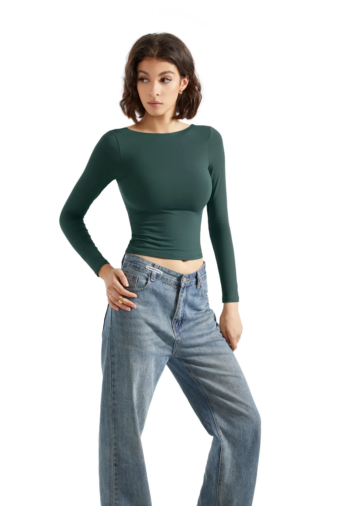Buttery Soft Open Back Shirt - Long Sleeve-Clothing-SUUKSESS-Dark Green-XS-SUUKSESS