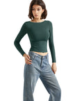 Buttery Soft Open Back Shirt - Long Sleeve-Clothing-SUUKSESS-Dark Green-XS-SUUKSESS