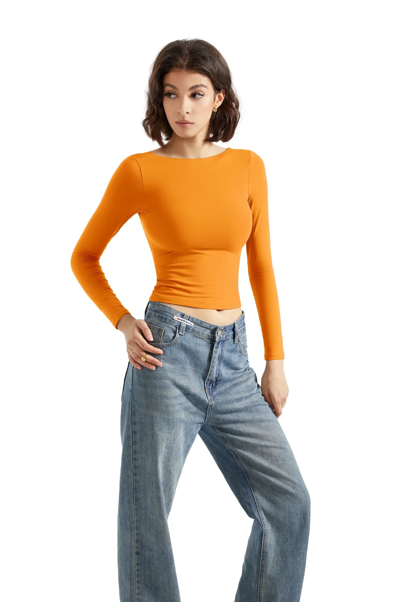 Buttery Soft Open Back Shirt - Long Sleeve-Clothing-SUUKSESS-Orange-XS-SUUKSESS