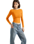 Buttery Soft Open Back Shirt - Long Sleeve-Clothing-SUUKSESS-Orange-XS-SUUKSESS