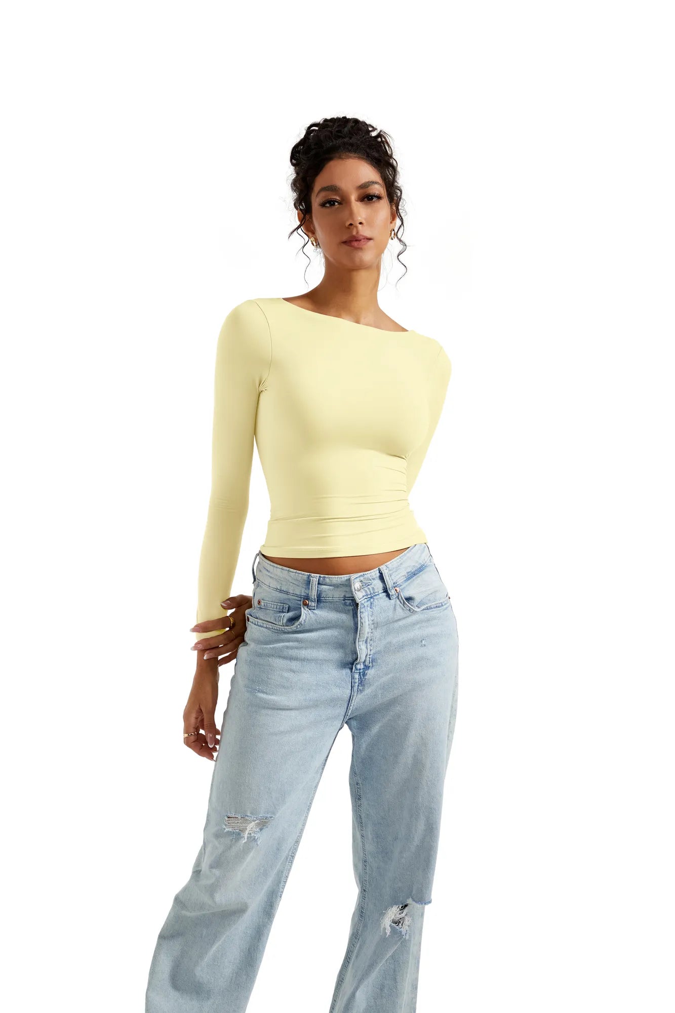 Buttery Soft Open Back Shirt - Long Sleeve-Clothing-SUUKSESS-Yellow-XS-SUUKSESS