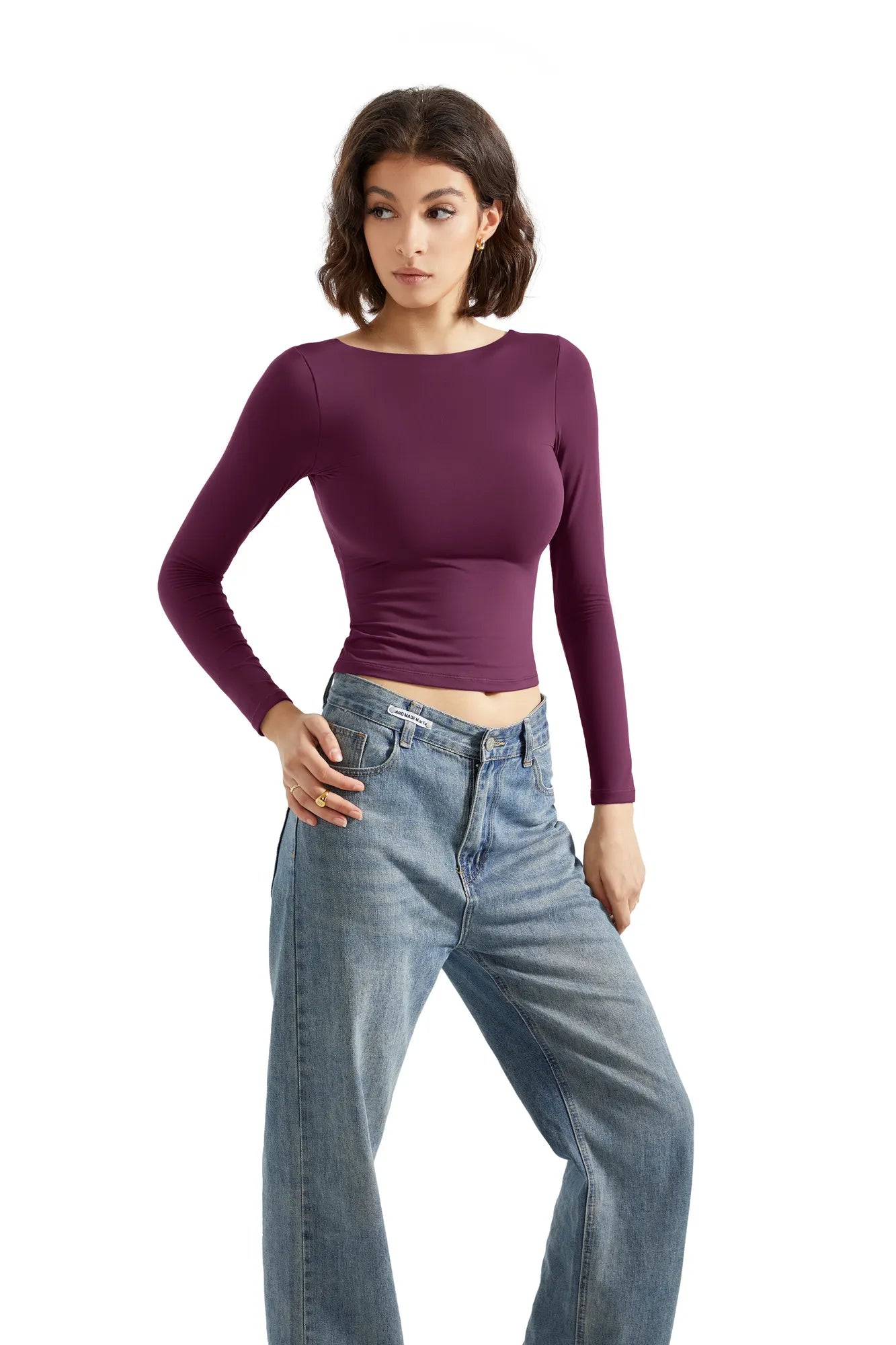 Buttery Soft Open Back Shirt - Long Sleeve-Clothing-SUUKSESS-violet-XS-SUUKSESS