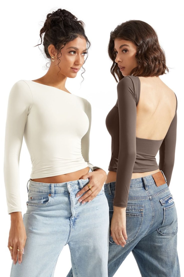 Buttery Soft Open Back Shirt - Long Sleeve-Clothing-SUUKSESS-White-XS-SUUKSESS