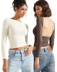 Buttery Soft Open Back Shirt - Long Sleeve-Clothing-SUUKSESS-White-XS-SUUKSESS