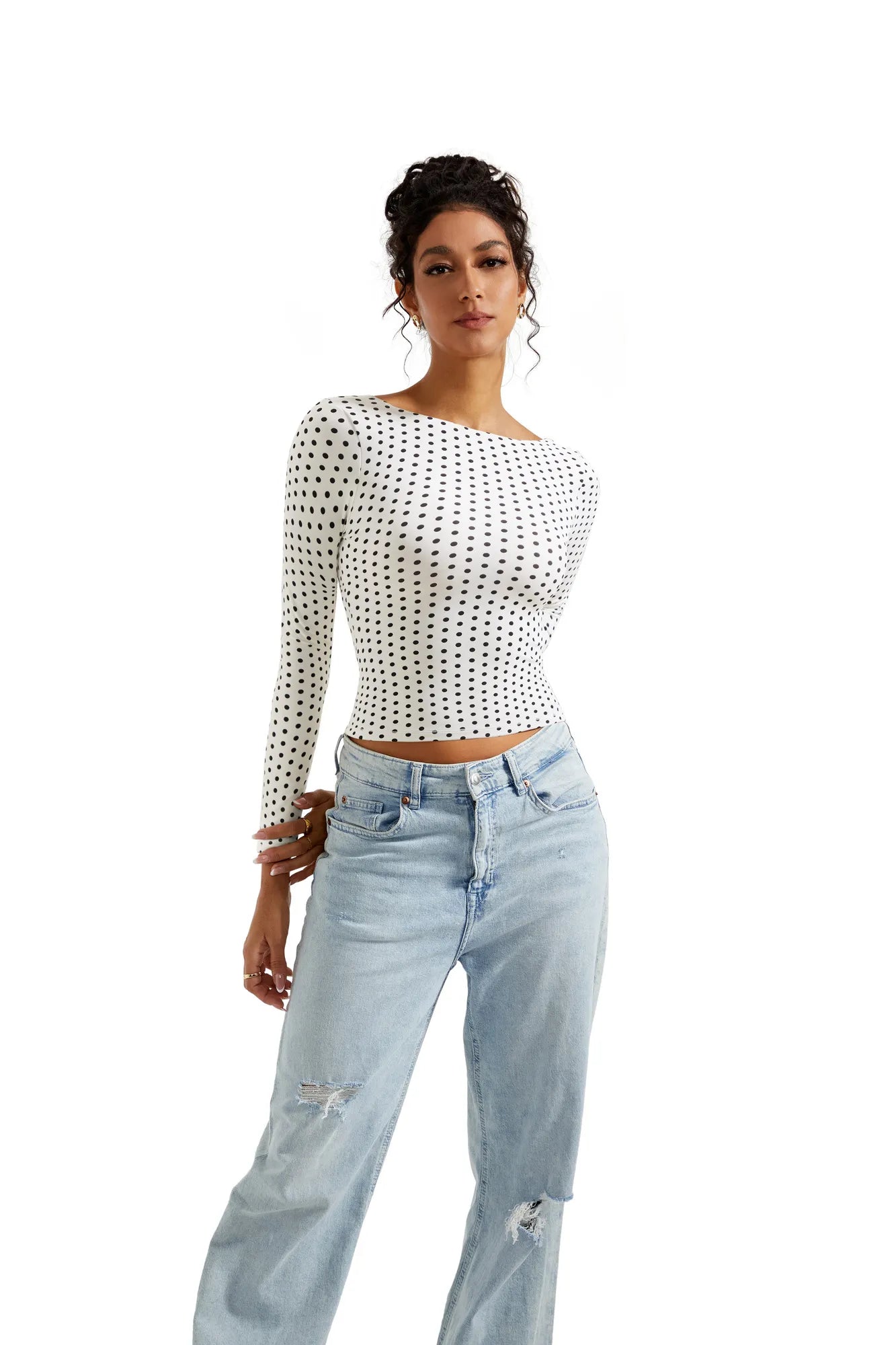 Buttery Soft Open Back Shirt - Long Sleeve-Clothing-SUUKSESS-Dots-XS-SUUKSESS