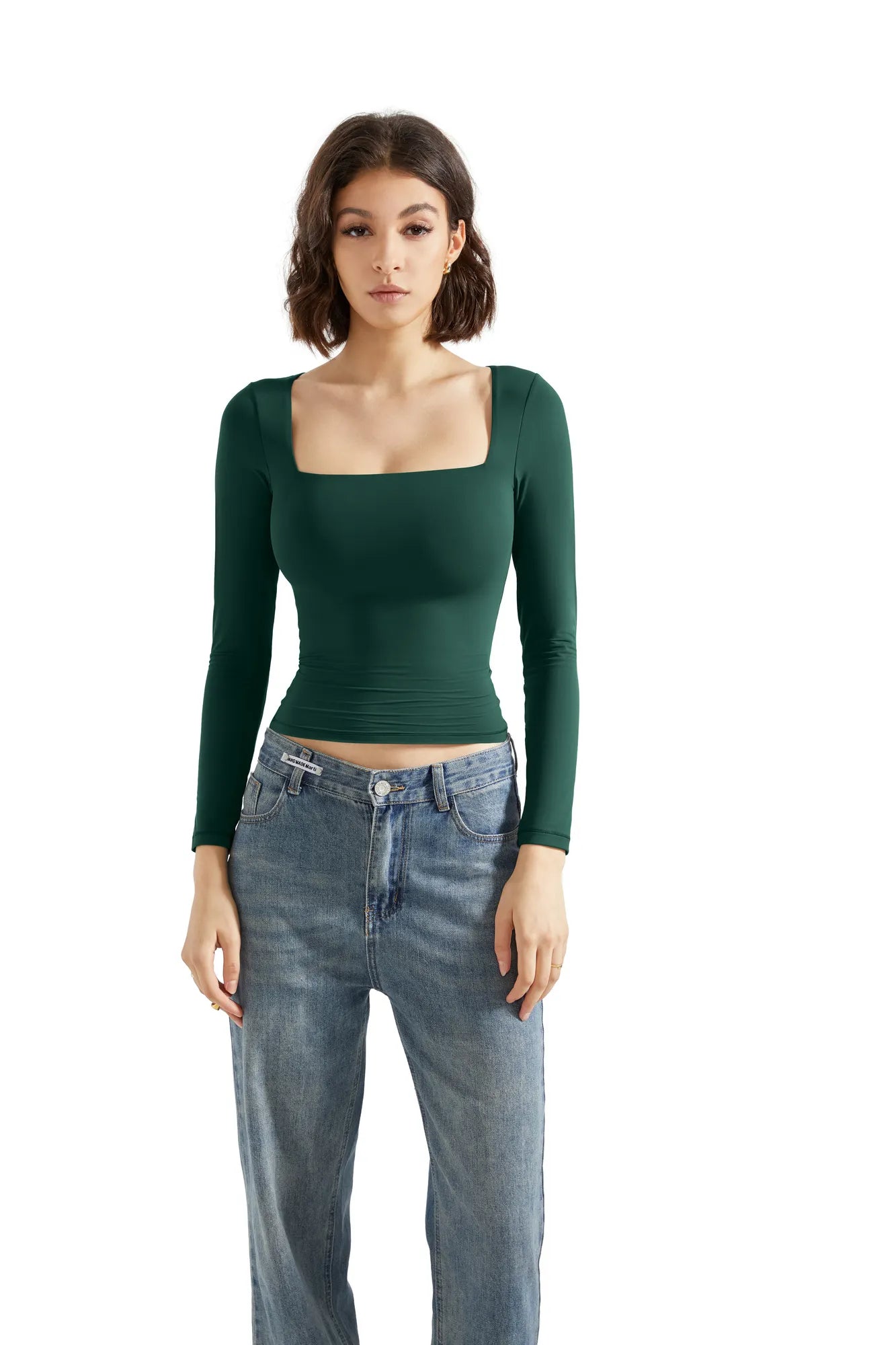 Buttery Soft Square Neck Shirt - Long Sleeve-Clothing-SUUKSESS-Dark Green-XS-SUUKSESS
