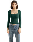 Buttery Soft Square Neck Shirt - Long Sleeve-Clothing-SUUKSESS-Dark Green-XS-SUUKSESS