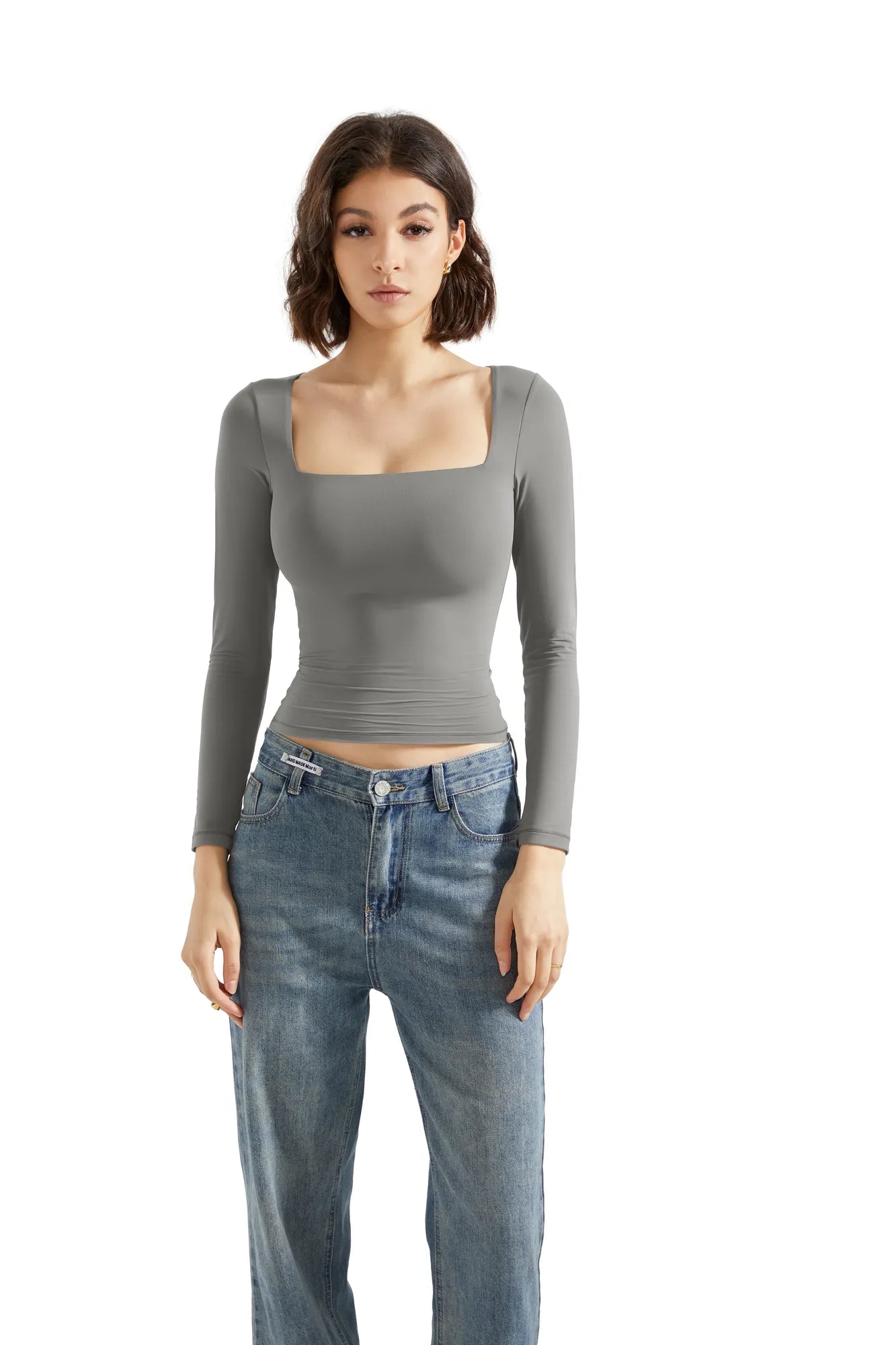 Buttery Soft Square Neck Shirt - Long Sleeve-Clothing-SUUKSESS-Light Grey-XS-SUUKSESS