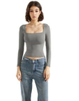 Buttery Soft Square Neck Shirt - Long Sleeve-Clothing-SUUKSESS-Light Grey-XS-SUUKSESS