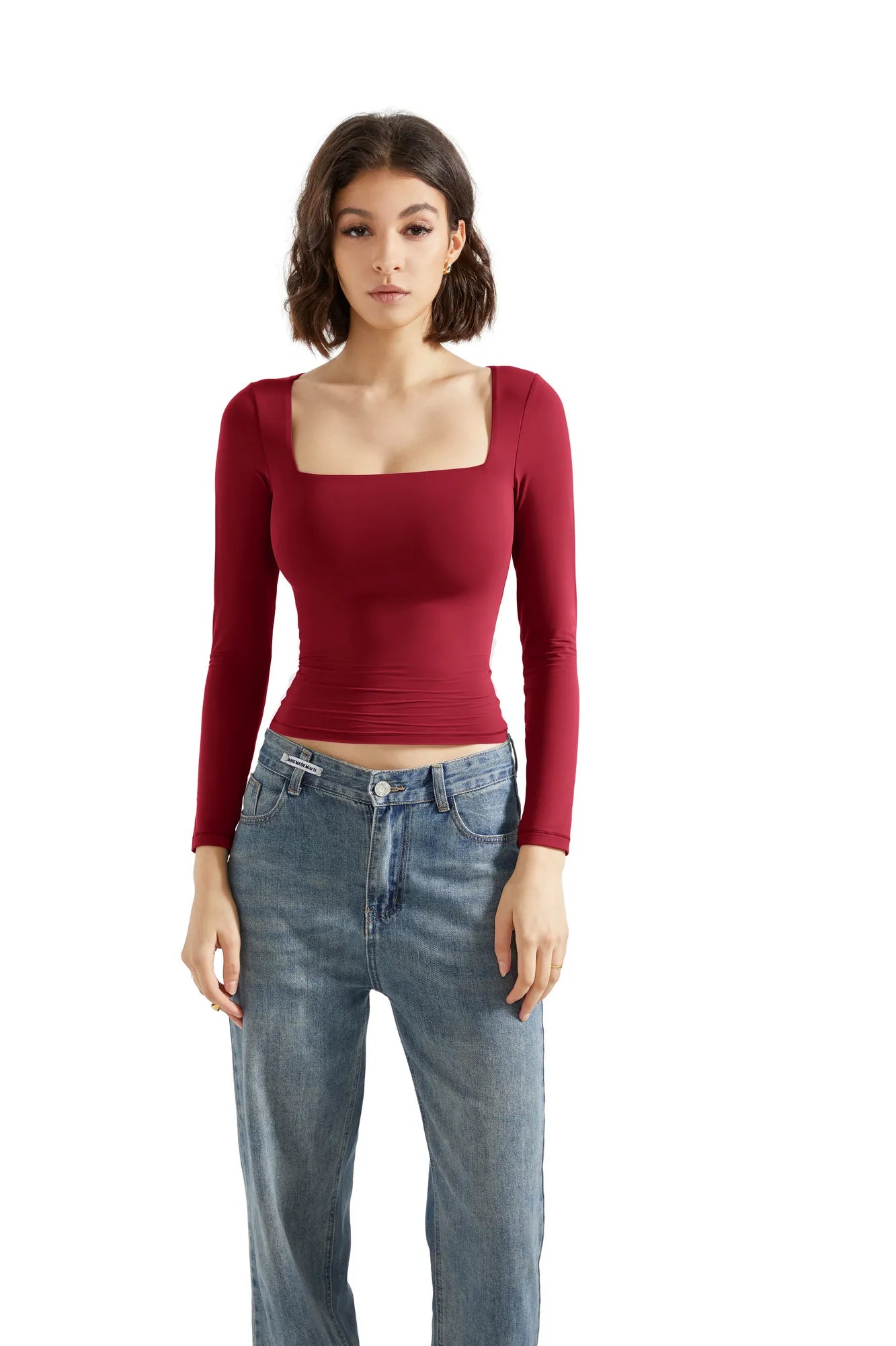 Buttery Soft Square Neck Shirt - Long Sleeve-Clothing-SUUKSESS-Wine-XS-SUUKSESS