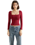 Buttery Soft Square Neck Shirt - Long Sleeve-Clothing-SUUKSESS-Wine-XS-SUUKSESS