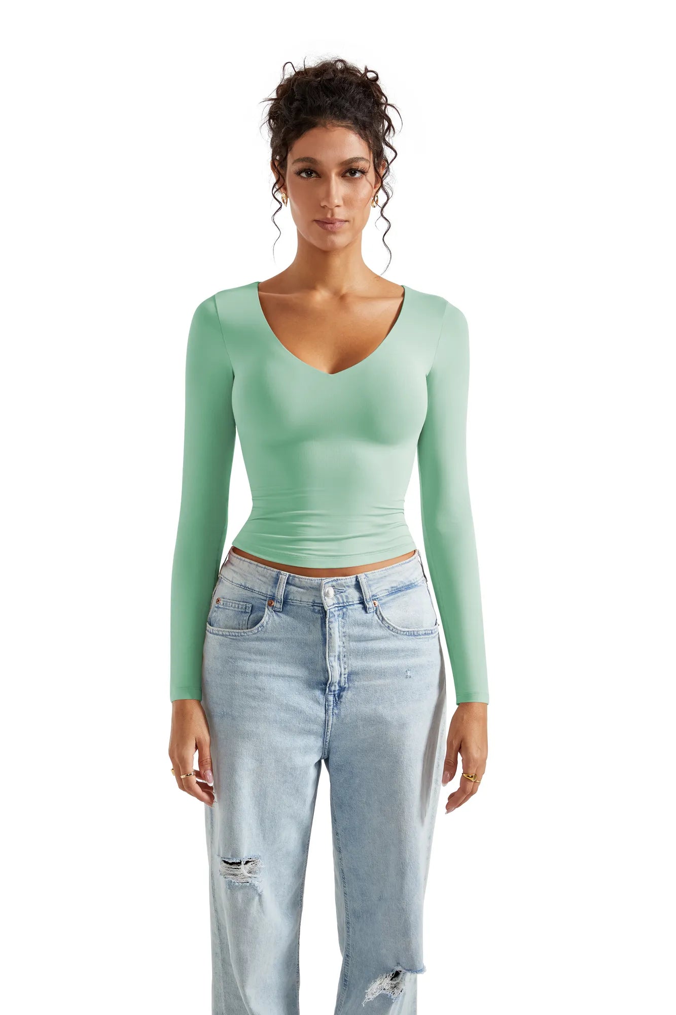 Buttery Soft V Neck Shirt - Long Sleeve-Clothing-SUUKSESS-Mint-XS-SUUKSESS