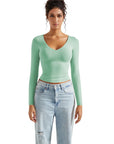 Buttery Soft V Neck Shirt - Long Sleeve-Clothing-SUUKSESS-Mint-XS-SUUKSESS