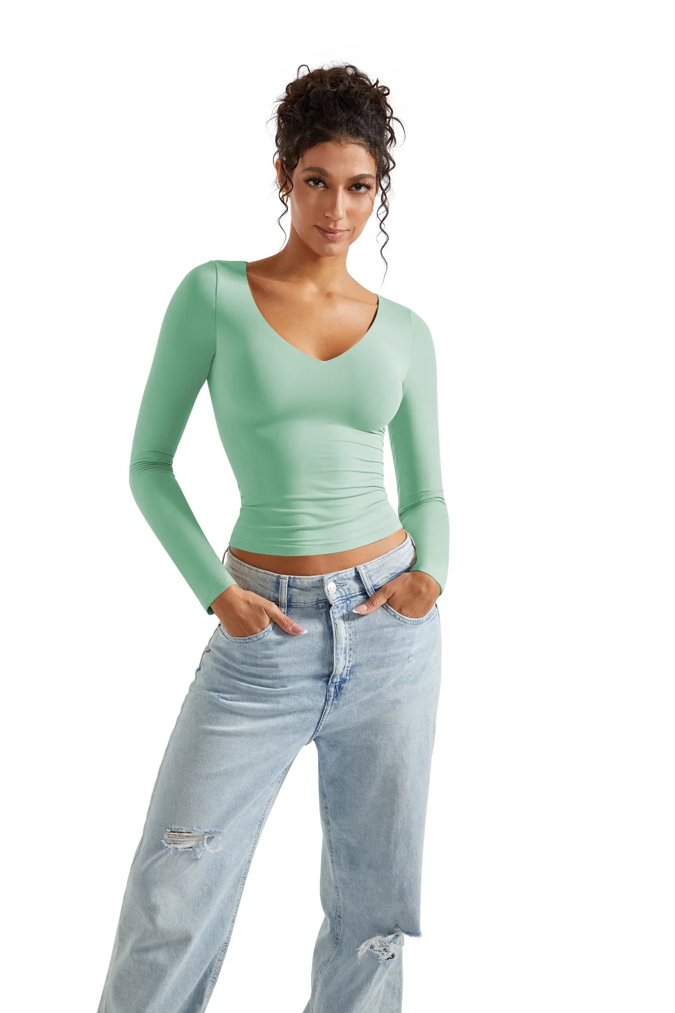 Buttery Soft V Neck Shirt - Long Sleeve-Clothing-SUUKSESS-SUUKSESS