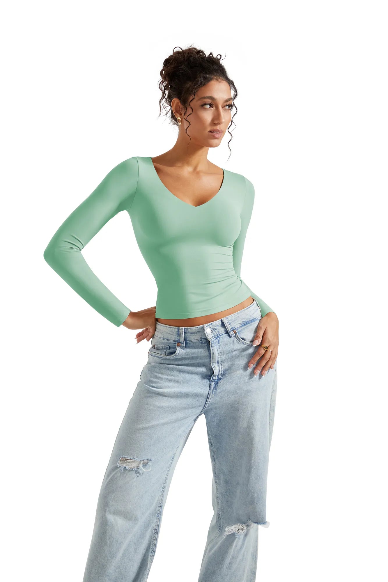 Buttery Soft V Neck Shirt - Long Sleeve-Clothing-SUUKSESS-SUUKSESS
