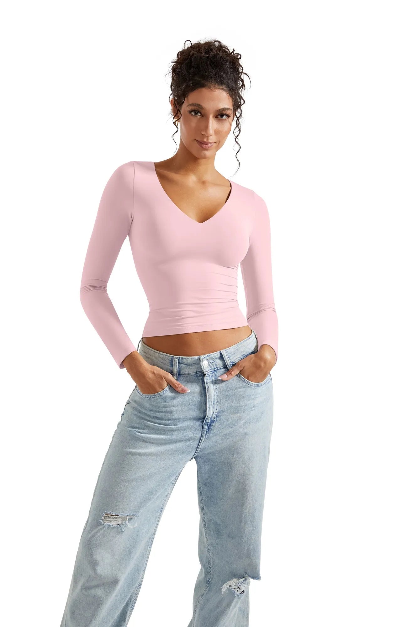 Buttery Soft V Neck Shirt - Long Sleeve-Clothing-SUUKSESS-SUUKSESS