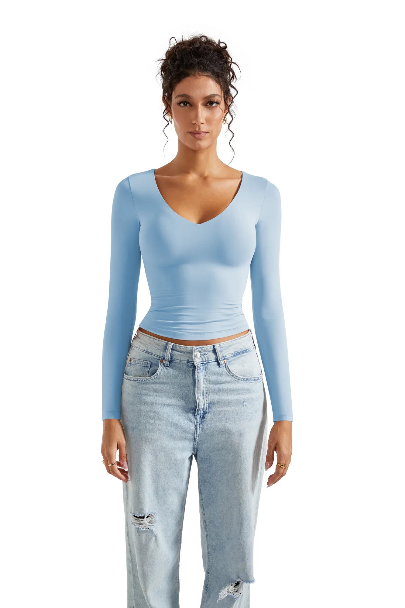 Buttery Soft V Neck Shirt - Long Sleeve-Clothing-SUUKSESS-Sky Blue-XS-SUUKSESS