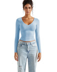 Buttery Soft V Neck Shirt - Long Sleeve-Clothing-SUUKSESS-Sky Blue-XS-SUUKSESS