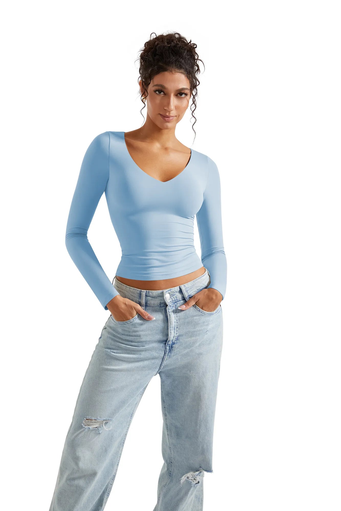 Buttery Soft V Neck Shirt - Long Sleeve-Clothing-SUUKSESS-SUUKSESS