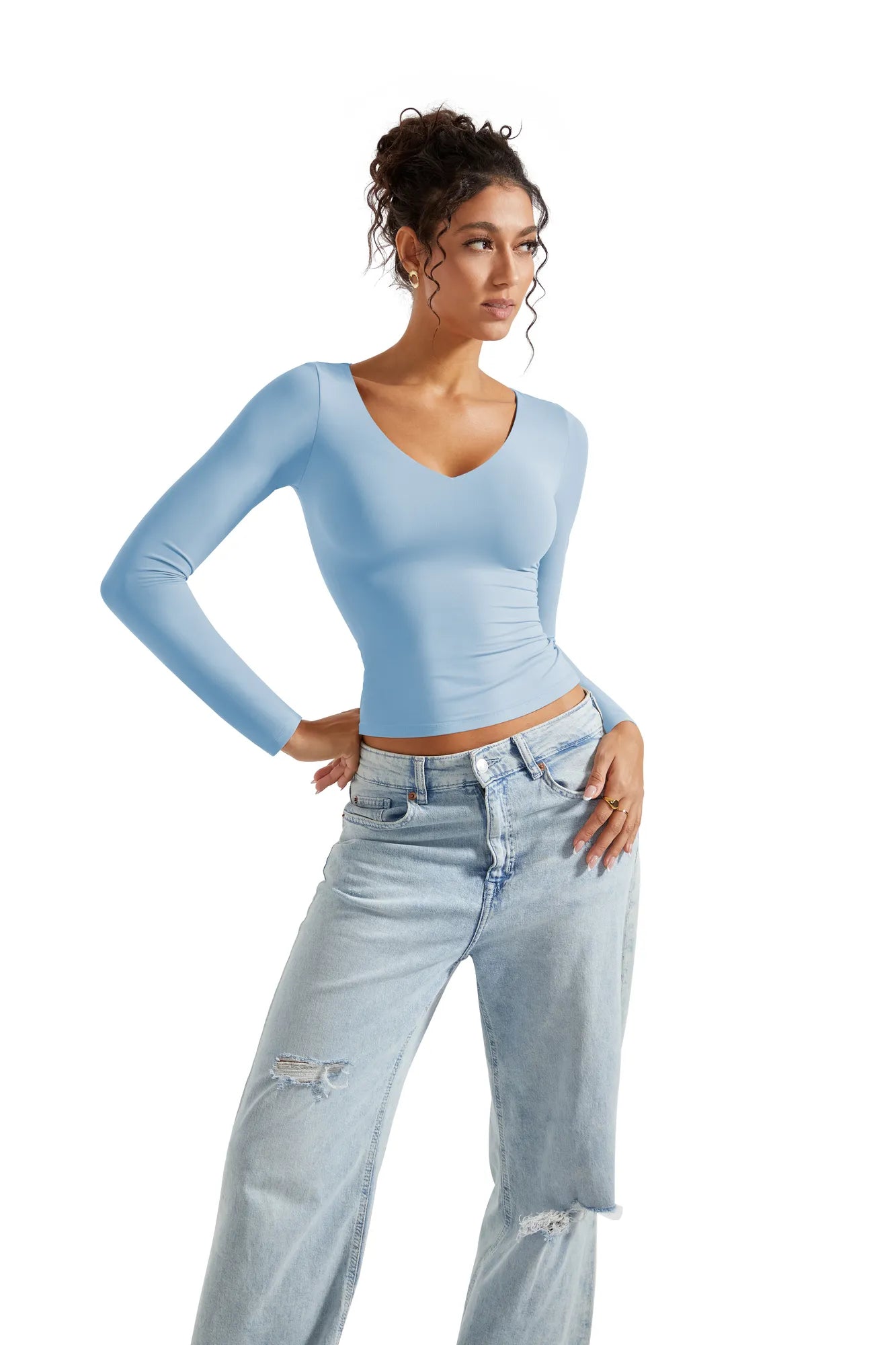 Buttery Soft V Neck Shirt - Long Sleeve-Clothing-SUUKSESS-SUUKSESS