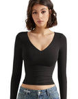 Buttery Soft V Neck Shirt - Long Sleeve-Clothing-SUUKSESS-Black-XS-SUUKSESS