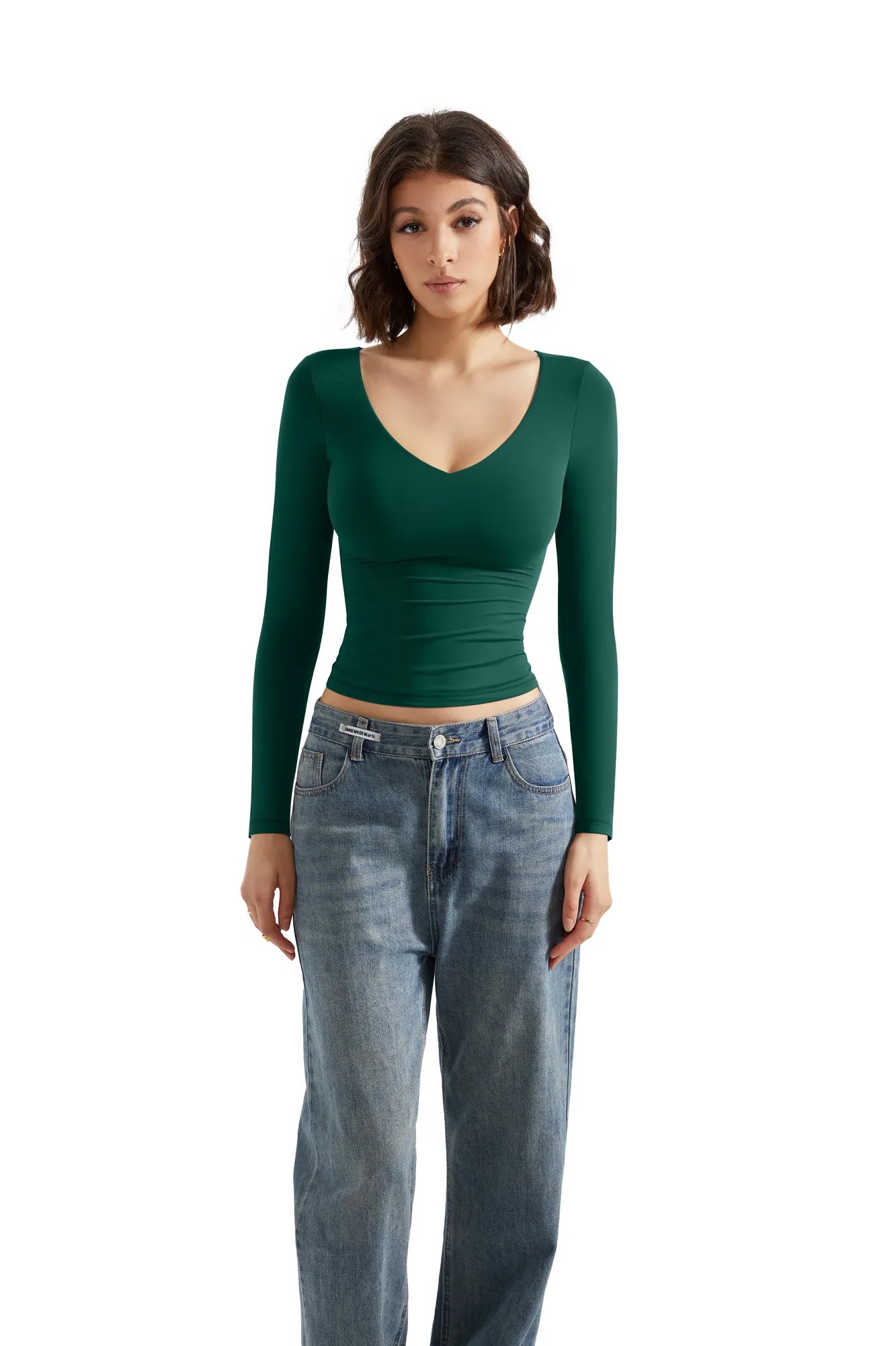 Buttery Soft V Neck Shirt - Long Sleeve-Clothing-SUUKSESS-Dark Green-XS-SUUKSESS