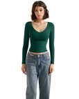 Buttery Soft V Neck Shirt - Long Sleeve-Clothing-SUUKSESS-Dark Green-XS-SUUKSESS