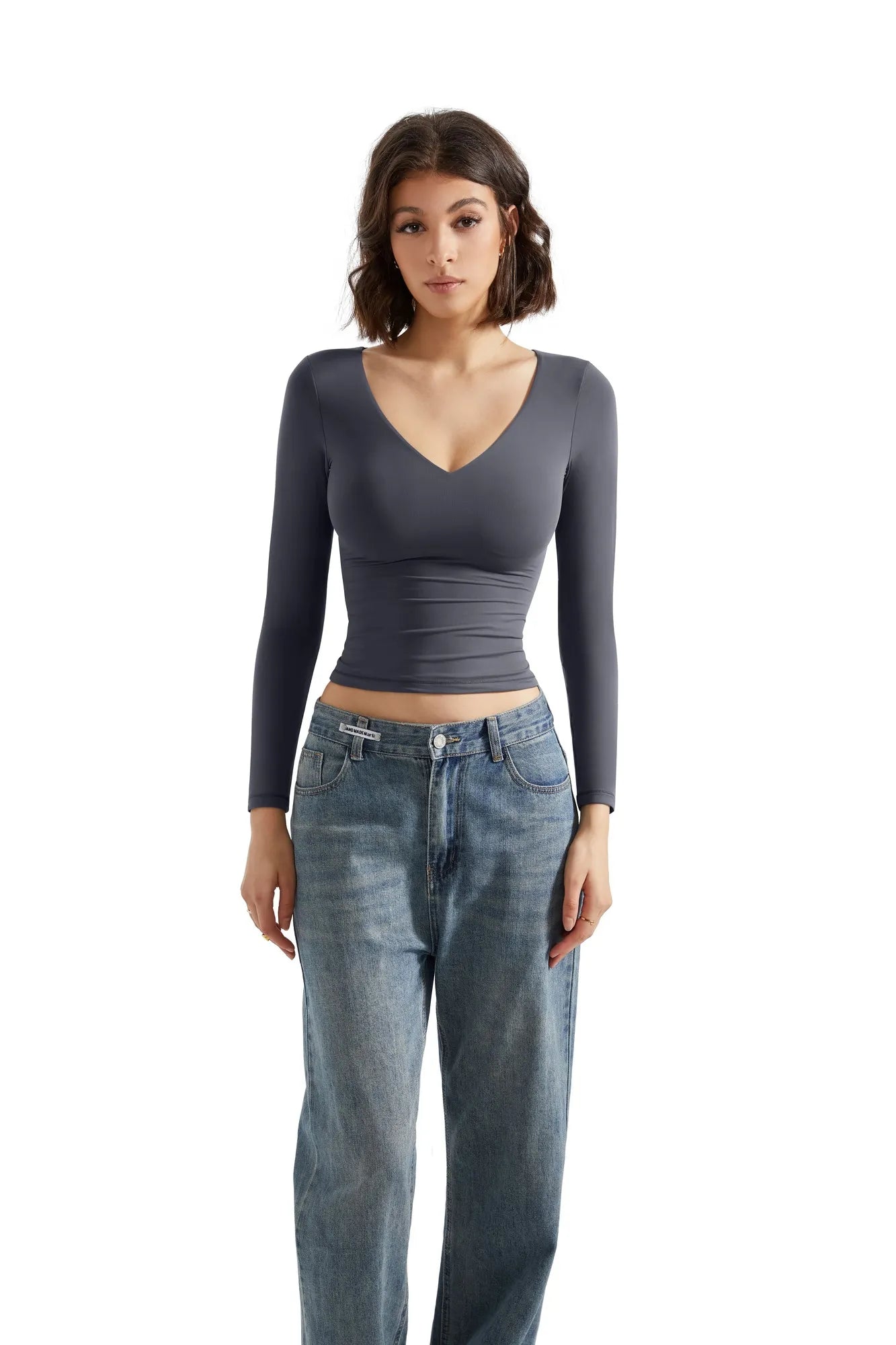 Buttery Soft V Neck Shirt - Long Sleeve-Clothing-SUUKSESS-Navy-XS-SUUKSESS