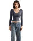 Buttery Soft V Neck Shirt - Long Sleeve-Clothing-SUUKSESS-Navy-XS-SUUKSESS
