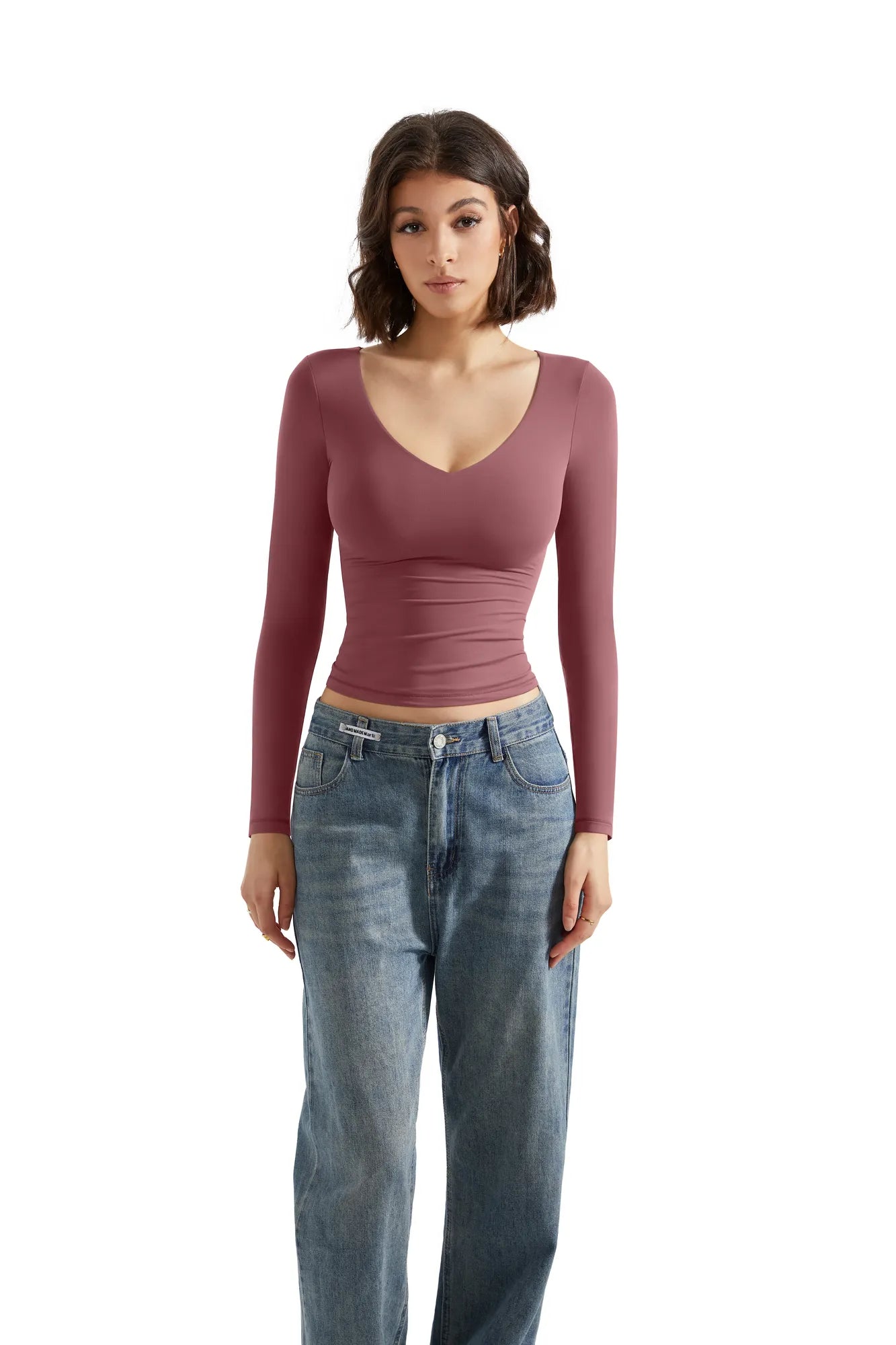 Buttery Soft V Neck Shirt - Long Sleeve-Clothing-SUUKSESS-Maroon-XS-SUUKSESS