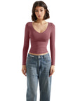 Buttery Soft V Neck Shirt - Long Sleeve-Clothing-SUUKSESS-Maroon-XS-SUUKSESS