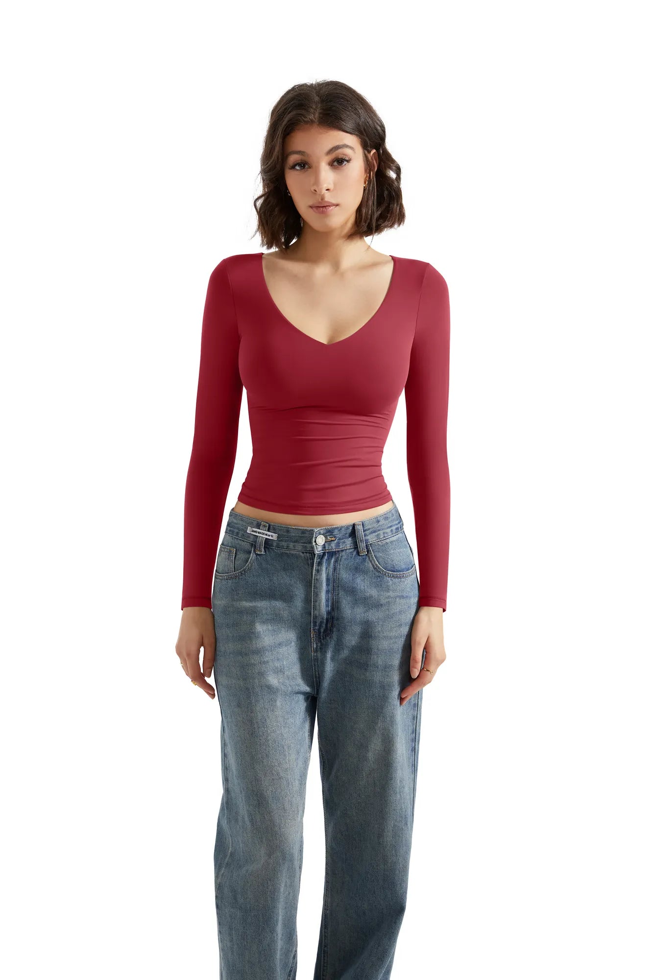 Buttery Soft V Neck Shirt - Long Sleeve-Clothing-SUUKSESS-Wine-XS-SUUKSESS