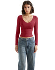 Buttery Soft V Neck Shirt - Long Sleeve-Clothing-SUUKSESS-Wine-XS-SUUKSESS