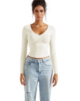 Buttery Soft V Neck Shirt - Long Sleeve-Clothing-SUUKSESS-White-XS-SUUKSESS
