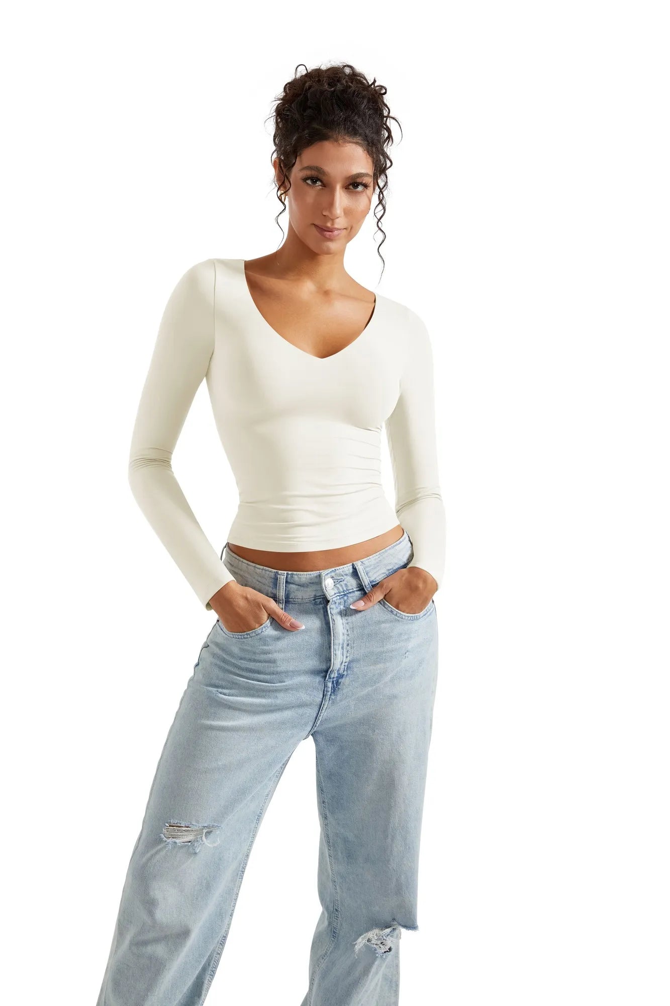 Buttery Soft V Neck Shirt - Long Sleeve-Clothing-SUUKSESS-SUUKSESS